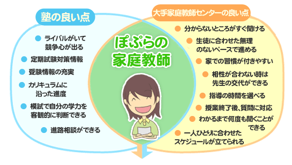 塾の良い点と大手家庭教師センターの良い点を合わせたのがぽぷらの家庭教師
